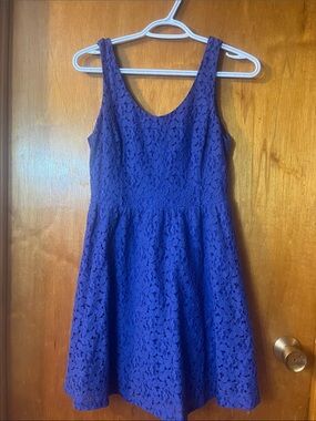 Lush Blue/Purple Lace Fit-and-Flare Mini Dress Small